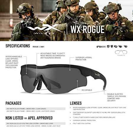 Wiley X - WX Rogue COMM Grey/Clear/Light Rust Matte Black Frame Sonnenbrille