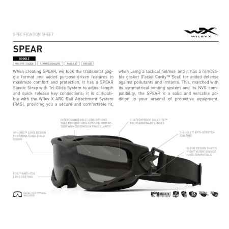 Wiley X - Spear Smoke Grey/Clear  Matte Black Frame Googles