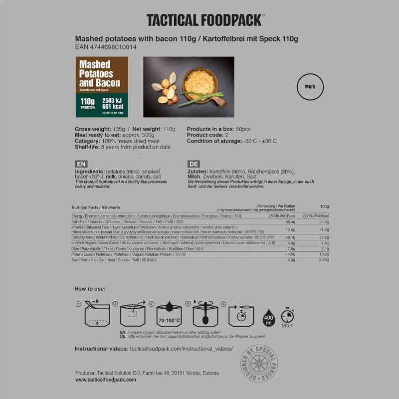 Tactical Foodpack - Kartoffelbrei mit Speck (Hauptmahlzeit)