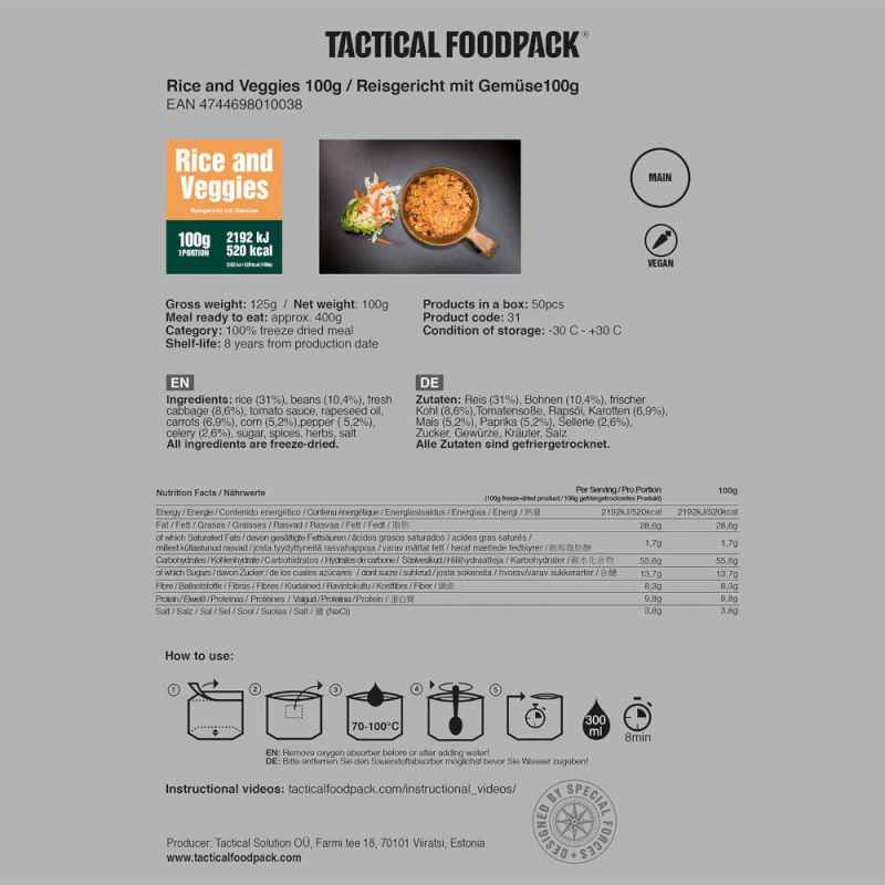 Tactical Foodpack - Reisgericht mit Gemüse (Vegan)