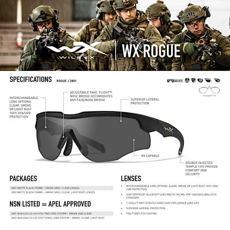 Wiley X - WX Rogue COMM Grey/Clear/Light Rust Matte Black Frame Sonnenbrille